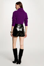Ribbed jumper cowl neck purple women