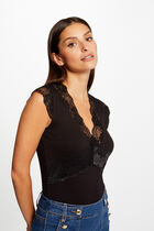 Vest top with wide straps and lace black women