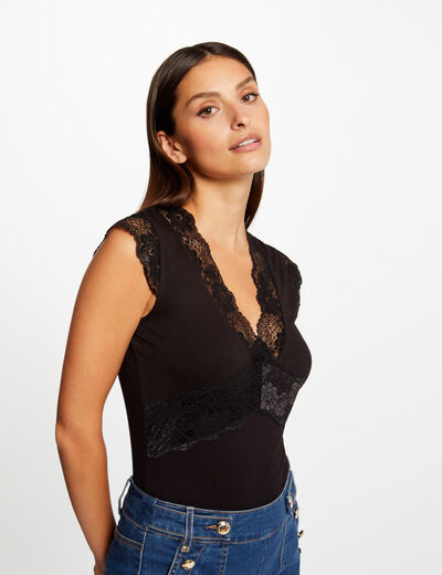 Vest top with wide straps and lace black women