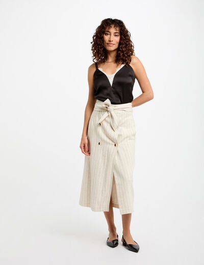 Striped midi skirt beige women