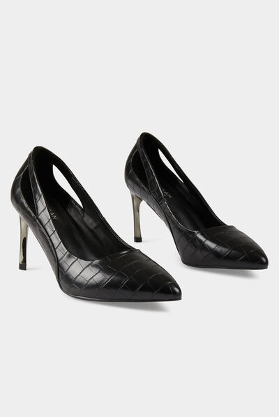 Croc stilettos with openings black ladies'