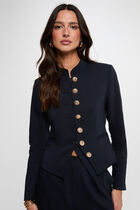 Short jacket with mandarin collar navy blue women
