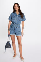 Combishort en jean denim stone femme
