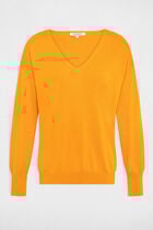 Pull col en V manches longues orange femme