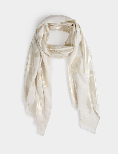 Metallic thread scarf ivory women