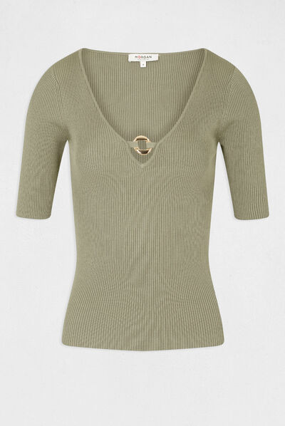 3/4-length sleeved jumper with ornament mid-green ladies'