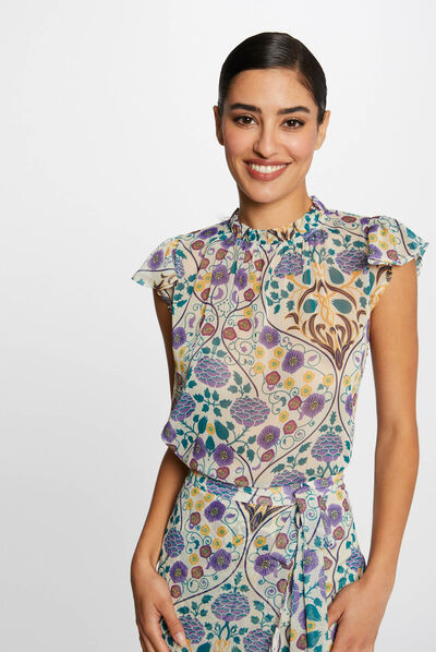 Short-sleeved blouse with vegetal print multico ladies'