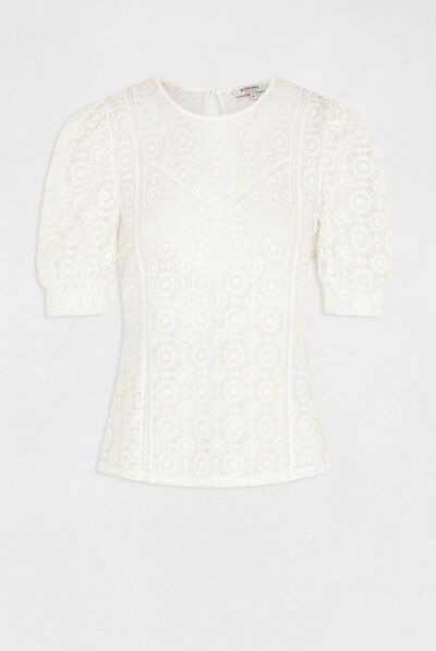 Short-sleeved t-shirt with lace ecru ladies'