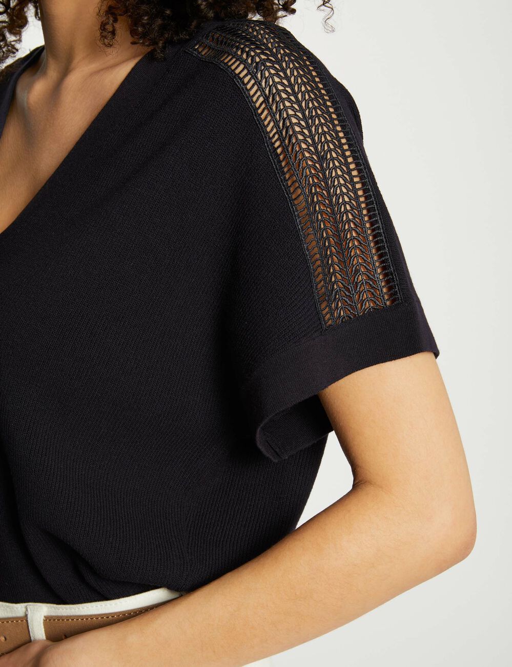 Jumper V-neck short sleeves navy women