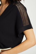 Jumper V-neck short sleeves navy women