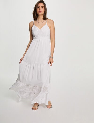 Loose maxi embroidered dress white women