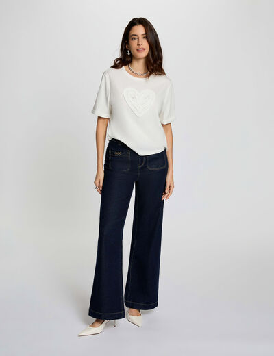 Wide leg jeans with ornaments raw denim women