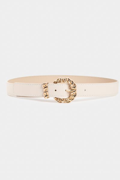 Belt with twisted buckle ivory ladies'