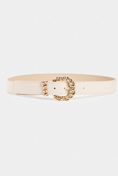 Belt with twisted buckle ivory ladies'