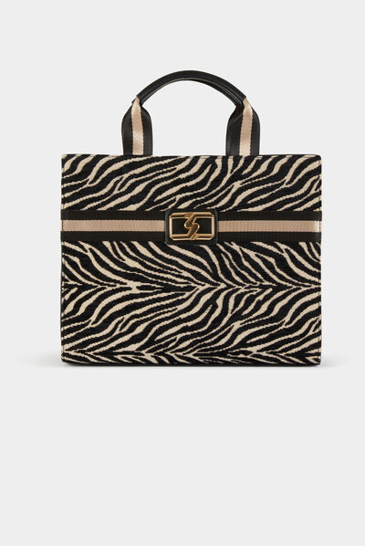 Shopper bag with animal print black ladies'