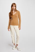 Pull manches longues maille duveteuse camel femme