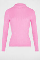 Ribbed jumper high collar pink women