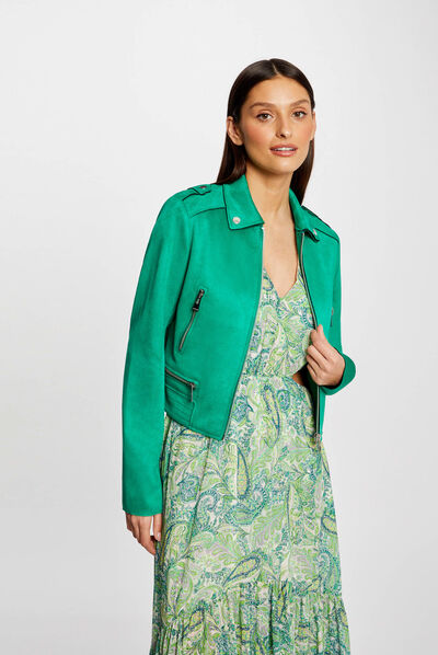 Straight jacket with suede effect light green ladies'