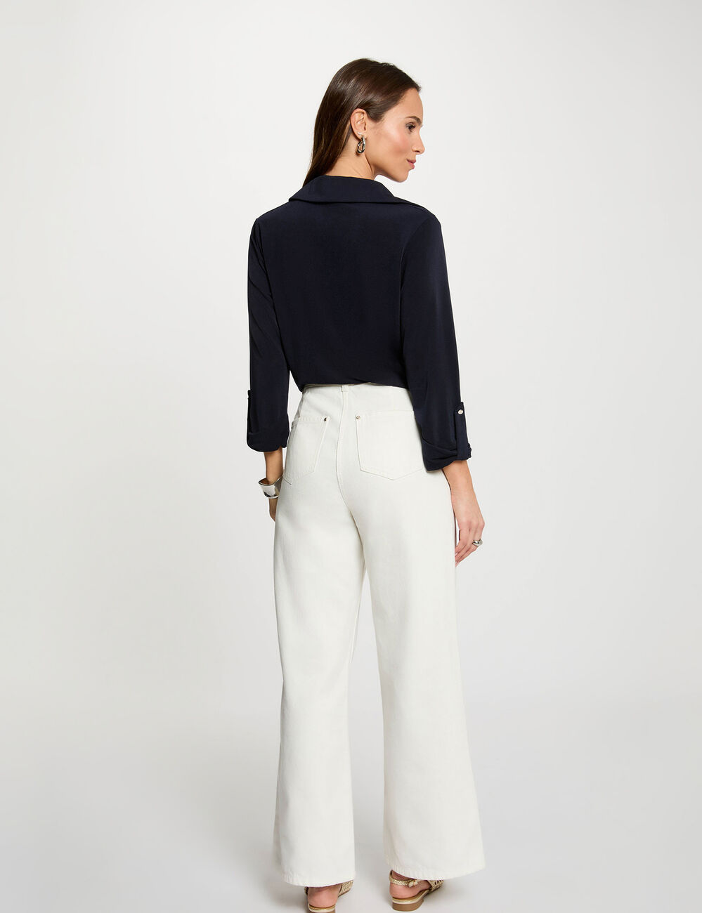 Shirt with notched collar navy blue women