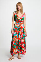 Robe longue droite imprimée multicolore femme