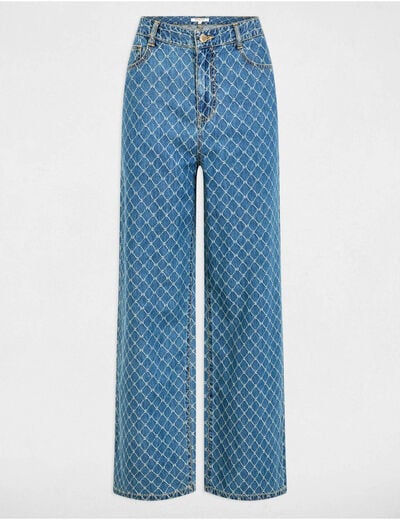 Printed wide leg jeans stone wash denim women