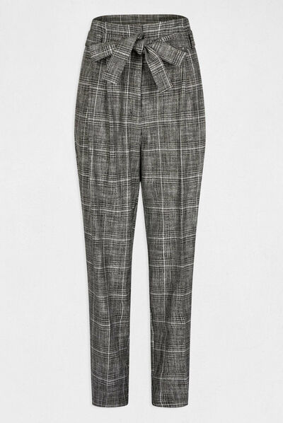 Checked paperbag city trousers mid-grey ladies'