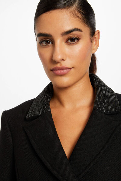 Loose coat with collar with studs black ladies'
