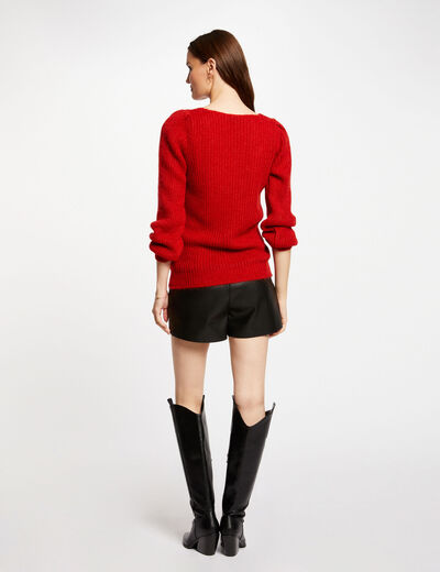 Long-sleeved jumper with V-neck medium red women