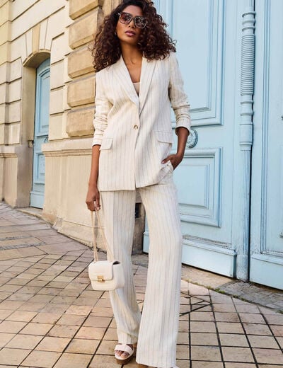 Striped wide leg trousers beige women