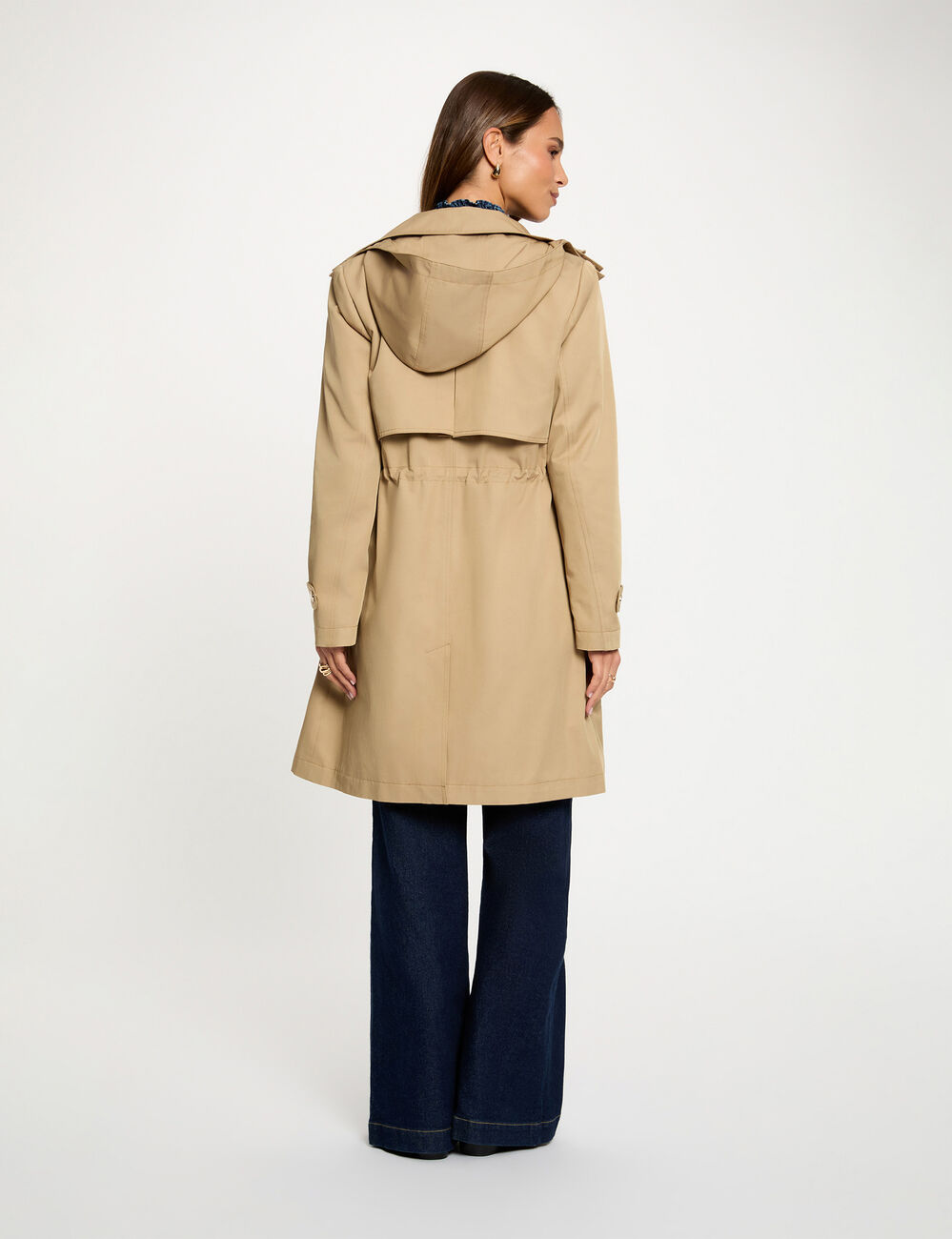 Long parka with high neck beige women