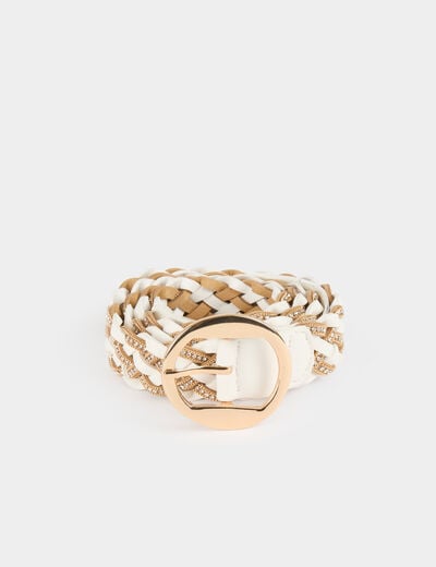 Braided belt with rhinestones white women