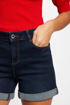 Straight denim shorts raw denim women