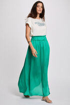 Jupe longue satinée vert femme