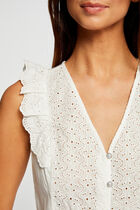 Short-sleeved t-shirt with ruffles ecru women