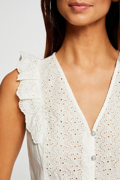 Short-sleeved t-shirt with ruffles ecru ladies'