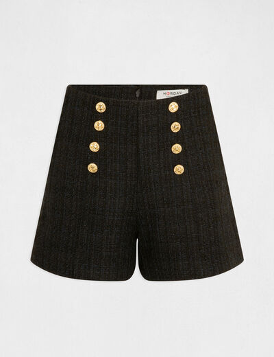 High-waist straight shorts with buttons navy ladies'
