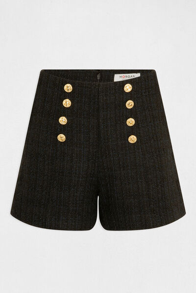 High-waist straight shorts with buttons navy ladies'