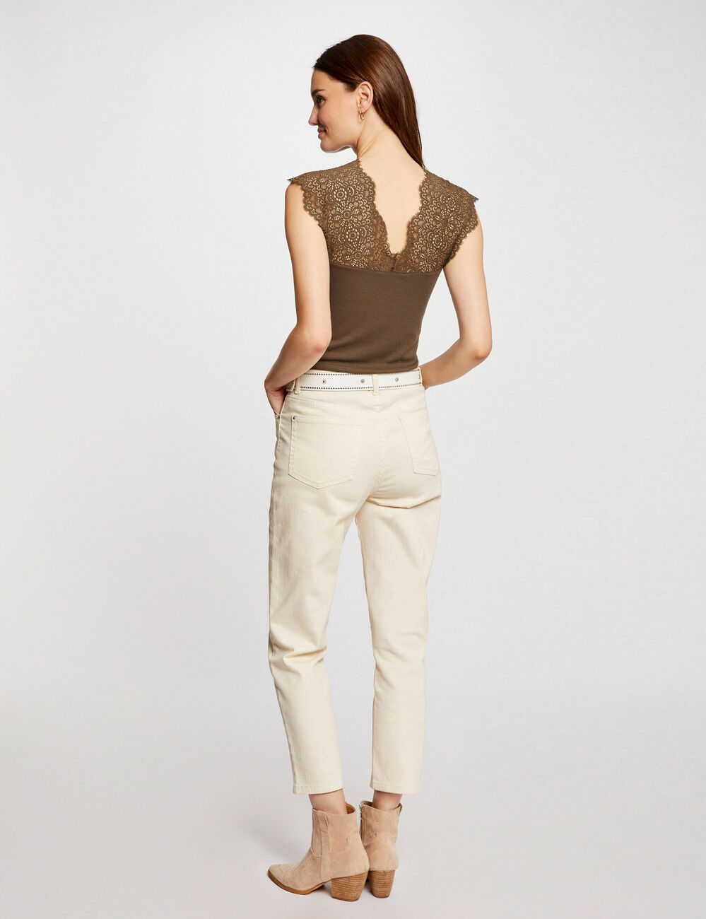 Vest top with wide straps and lace khaki green women