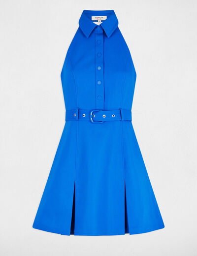Fitted mini dress with pleats electric blue women