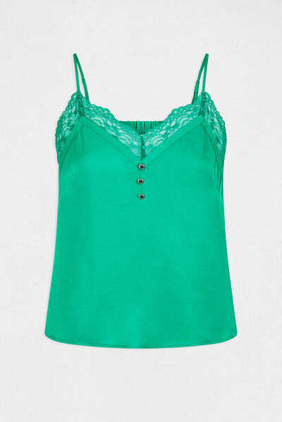 Vest top with thin straps and buttons mid-green ladies'