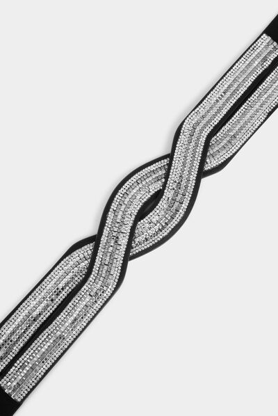 Elasticised belt with rhinestones black ladies'
