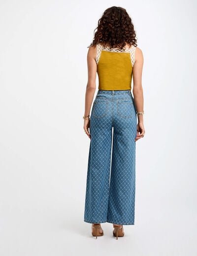 Printed wide leg jeans stone wash denim women
