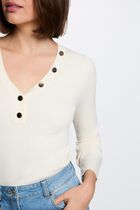 Fitted V-neck sweater ivory women