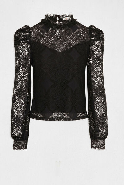 Long-sleeved t-shirt with lace black ladies'