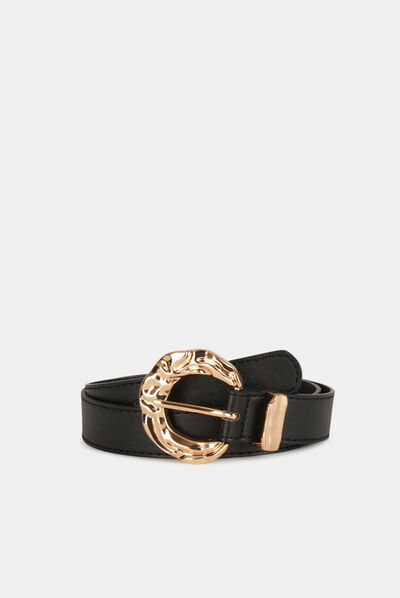 Belt with hammered buckle black ladies'