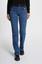 Bootcut jeans pockets buttons stone wash denim women