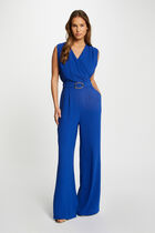 Combinaison jambe large détail boucle bleu electrique femme