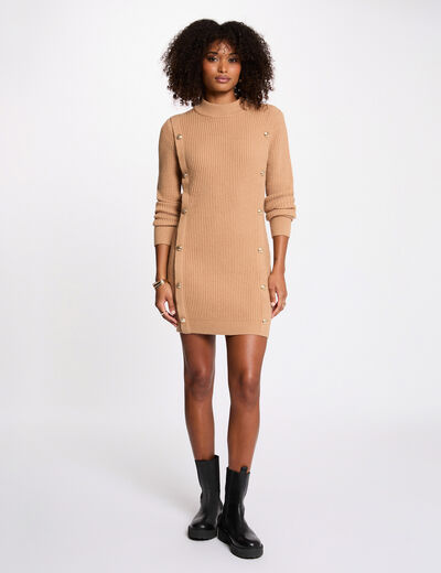 knitted short dress beige women Knitted short dress beige women