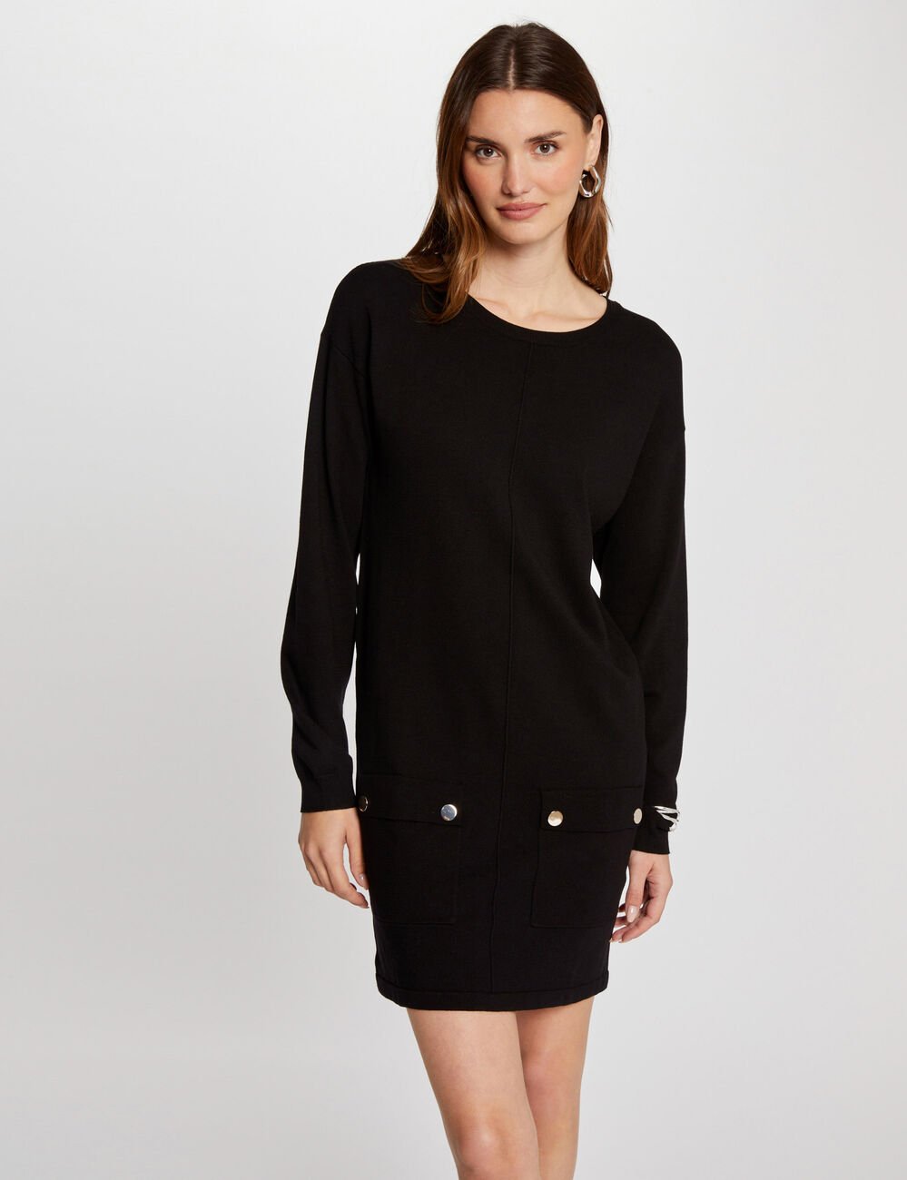 Robe tricot courte droite noir femme