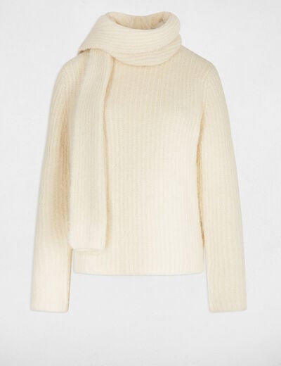 Sweater with scarf collar ivory women